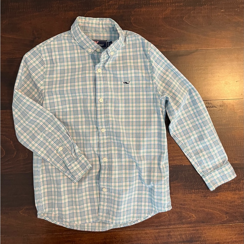 Vineyard Vines Button-Up!  Boys Size 7, Green/Orange. LIKE NEW!